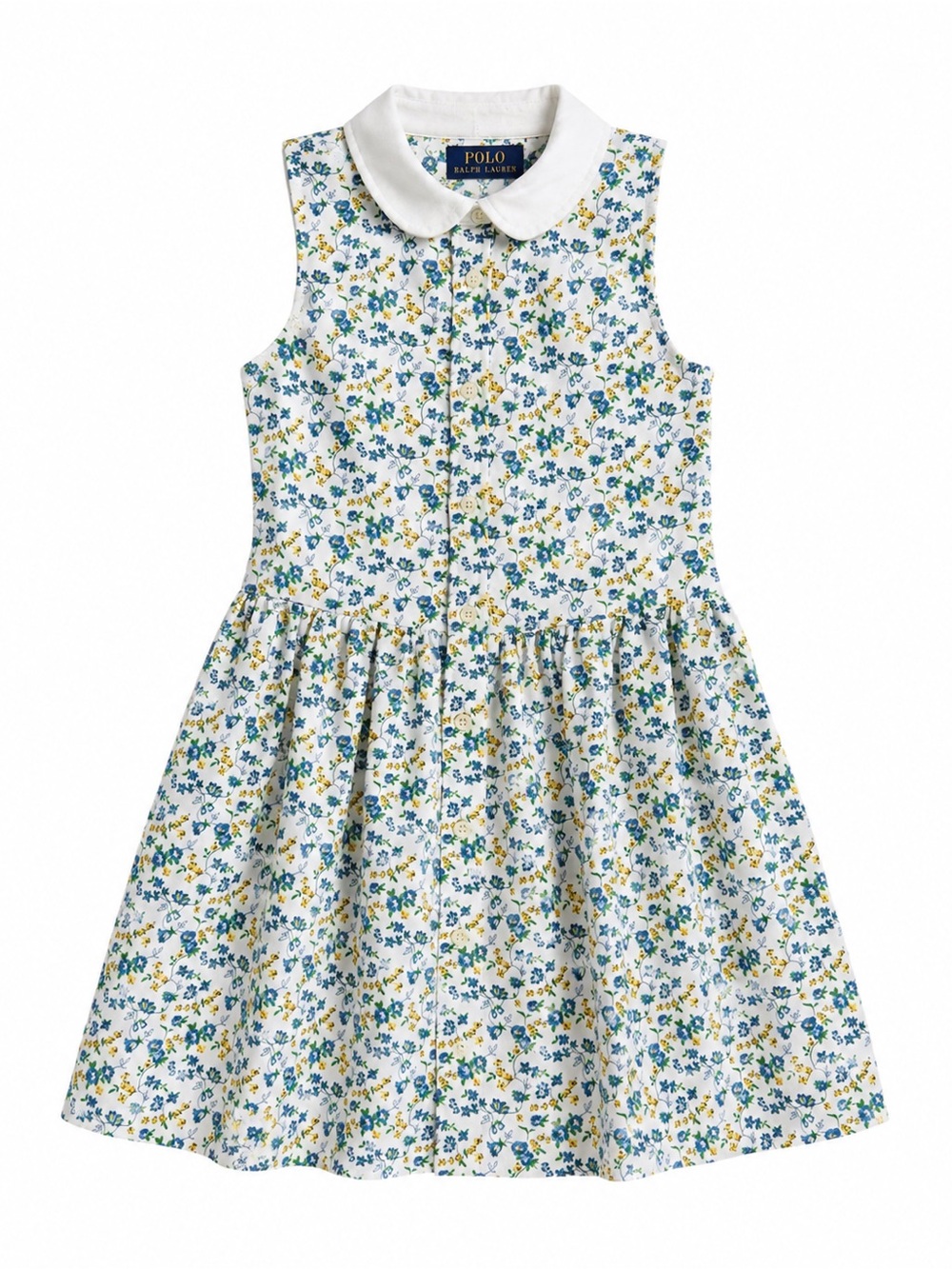 Polo Ralph Lauren Girls Floral Dress Blue Yellow White Peter Pan Collar Size 5